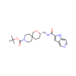 CC(C)(C)OC(=O)N1CCC2(CC[C@@H](CNC(=O)c3cc4cnccc4[nH]3)OC2)CC1 ZINC001772612480