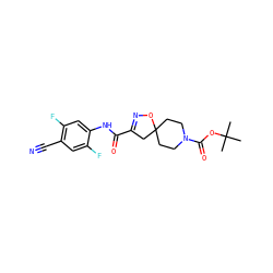 CC(C)(C)OC(=O)N1CCC2(CC1)CC(C(=O)Nc1cc(F)c(C#N)cc1F)=NO2 ZINC000095577480