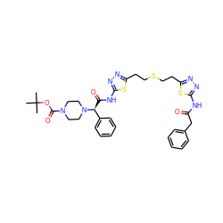 CC(C)(C)OC(=O)N1CCN([C@@H](C(=O)Nc2nnc(CCSCCc3nnc(NC(=O)Cc4ccccc4)s3)s2)c2ccccc2)CC1 ZINC000169697767