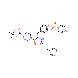 CC(C)(C)OC(=O)N1CCN(C(=O)[C@H](Cc2ccc(OS(=O)(=O)c3ccc(I)cc3)cc2)NC(=O)OCc2ccccc2)CC1 ZINC000095607736