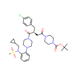 CC(C)(C)OC(=O)N1CCN(C(=O)C[C@H](Cc2ccc(Cl)cc2)C(=O)N2CCN(c3ccccc3N(CC3CC3)S(C)(=O)=O)CC2)CC1 ZINC000027214600