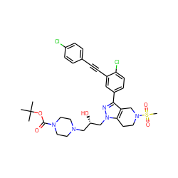 CC(C)(C)OC(=O)N1CCN(C[C@H](O)Cn2nc(-c3ccc(Cl)c(C#Cc4ccc(Cl)cc4)c3)c3c2CCN(S(C)(=O)=O)C3)CC1 ZINC000049695073