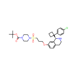 CC(C)(C)OC(=O)N1CCN(S(=O)(=O)CCCOc2ccc3c(c2)[C@@H](C2(c4ccc(Cl)cc4)CCC2)NCC3)CC1 ZINC000169710795