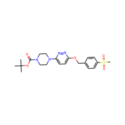 CC(C)(C)OC(=O)N1CCN(c2ccc(OCc3ccc(S(C)(=O)=O)cc3)nn2)CC1 ZINC000084732517