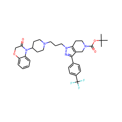 CC(C)(C)OC(=O)N1CCc2c(c(-c3ccc(C(F)(F)F)cc3)nn2CCCN2CCC(N3C(=O)COc4ccccc43)CC2)C1 ZINC000034804835