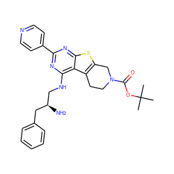 CC(C)(C)OC(=O)N1CCc2c(sc3nc(-c4ccncc4)nc(NC[C@@H](N)Cc4ccccc4)c23)C1 ZINC000223666561