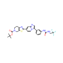 CC(C)(C)OC(=O)N1CCc2nc(-c3ccn4c(-c5cccc(NC(=O)NCC(F)(F)F)c5)cnc4c3)sc2C1 ZINC000169704612