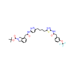 CC(C)(C)OC(=O)N1Cc2cccc(CC(=O)Nc3ccc(CCCCc4nnc(NC(=O)Cc5cccc(OC(F)(F)F)c5)s4)nn3)c2C1 ZINC000169698611