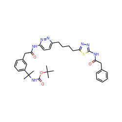 CC(C)(C)OC(=O)NC(C)(C)c1cccc(CC(=O)Nc2ccc(CCCCc3nnc(NC(=O)Cc4ccccc4)s3)nn2)c1 ZINC000169698659