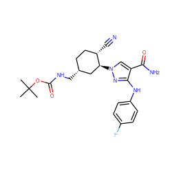 CC(C)(C)OC(=O)NC[C@@H]1CC[C@H](C#N)[C@@H](n2cc(C(N)=O)c(Nc3ccc(F)cc3)n2)C1 ZINC000221852321