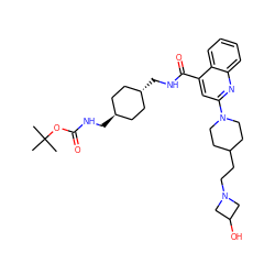 CC(C)(C)OC(=O)NC[C@H]1CC[C@H](CNC(=O)c2cc(N3CCC(CCN4CC(O)C4)CC3)nc3ccccc23)CC1 ZINC000253732005