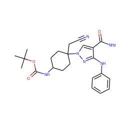 CC(C)(C)OC(=O)NC1CCC(CC#N)(n2cc(C(N)=O)c(Nc3ccccc3)n2)CC1 ZINC000219774806