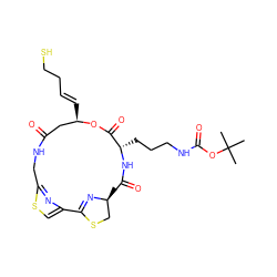 CC(C)(C)OC(=O)NCCC[C@@H]1NC(=O)[C@]2(C)CSC(=N2)c2csc(n2)CNC(=O)C[C@@H](/C=C/CCS)OC1=O ZINC000299826492