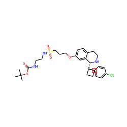 CC(C)(C)OC(=O)NCCNS(=O)(=O)CCCOc1ccc2c(c1)[C@@H](C1(c3ccc(Cl)cc3)CCC1)NCC2 ZINC000169710797