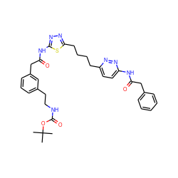 CC(C)(C)OC(=O)NCCc1cccc(CC(=O)Nc2nnc(CCCCc3ccc(NC(=O)Cc4ccccc4)nn3)s2)c1 ZINC000169698331