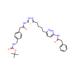 CC(C)(C)OC(=O)NCc1ccc(CC(=O)Nc2nnc(CCCCc3ccc(NC(=O)Cc4ccccc4)nn3)s2)cc1 ZINC000169698298