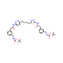 CC(C)(C)OC(=O)NCc1cccc(CC(=O)Nc2ccc(CCCCc3nnc(NC(=O)Cc4cccc(CNC(=O)OC(C)(C)C)c4)s3)nn2)c1 ZINC000169698501