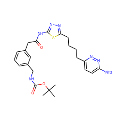 CC(C)(C)OC(=O)NCc1cccc(CC(=O)Nc2nnc(CCCCc3ccc(N)nn3)s2)c1 ZINC000169698311