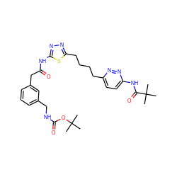 CC(C)(C)OC(=O)NCc1cccc(CC(=O)Nc2nnc(CCCCc3ccc(NC(=O)C(C)(C)C)nn3)s2)c1 ZINC000169698428