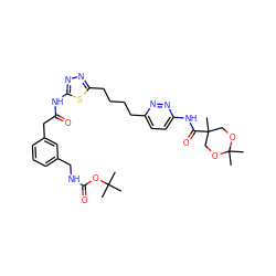 CC(C)(C)OC(=O)NCc1cccc(CC(=O)Nc2nnc(CCCCc3ccc(NC(=O)C4(C)COC(C)(C)OC4)nn3)s2)c1 ZINC000169698443