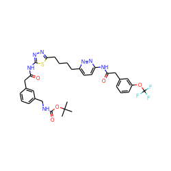 CC(C)(C)OC(=O)NCc1cccc(CC(=O)Nc2nnc(CCCCc3ccc(NC(=O)Cc4cccc(OC(F)(F)F)c4)nn3)s2)c1 ZINC000169698522