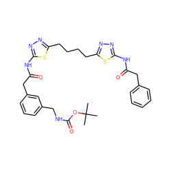 CC(C)(C)OC(=O)NCc1cccc(CC(=O)Nc2nnc(CCCCc3nnc(NC(=O)Cc4ccccc4)s3)s2)c1 ZINC000169698271