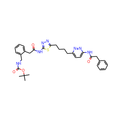 CC(C)(C)OC(=O)NCc1ccccc1CC(=O)Nc1nnc(CCCCc2ccc(NC(=O)Cc3ccccc3)nn2)s1 ZINC000169698374