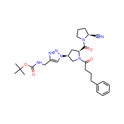 CC(C)(C)OC(=O)NCc1cn([C@H]2C[C@@H](C(=O)N3CCC[C@H]3C#N)N(C(=O)CCCc3ccccc3)C2)nn1 ZINC000095576383