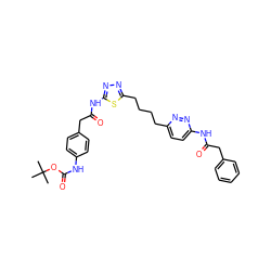 CC(C)(C)OC(=O)Nc1ccc(CC(=O)Nc2nnc(CCCCc3ccc(NC(=O)Cc4ccccc4)nn3)s2)cc1 ZINC000169698297