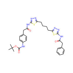 CC(C)(C)OC(=O)Nc1ccc(CC(=O)Nc2nnc(CCCCc3nnc(NC(=O)Cc4ccccc4)s3)s2)cc1 ZINC000653900926