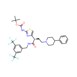 CC(C)(C)OC(=O)Nc1nc([C@@H](CCN2CCC(c3ccccc3)CC2)C(=O)NCc2cc(C(F)(F)F)cc(C(F)(F)F)c2)cs1 ZINC000028702877