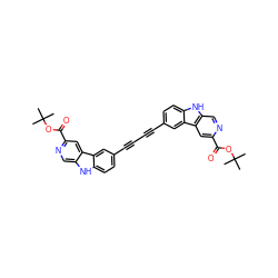 CC(C)(C)OC(=O)c1cc2c(cn1)[nH]c1ccc(C#CC#Cc3ccc4[nH]c5cnc(C(=O)OC(C)(C)C)cc5c4c3)cc12 ZINC000064512342