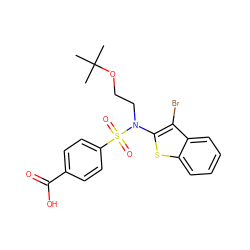 CC(C)(C)OCCN(c1sc2ccccc2c1Br)S(=O)(=O)c1ccc(C(=O)O)cc1 ZINC000115232924