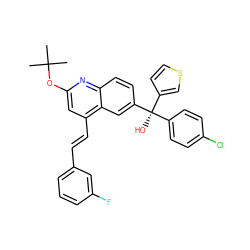 CC(C)(C)Oc1cc(/C=C/c2cccc(F)c2)c2cc([C@](O)(c3ccc(Cl)cc3)c3ccsc3)ccc2n1 ZINC001772579796