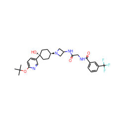 CC(C)(C)Oc1ccc([C@]2(O)CC[C@H](N3CC(NC(=O)CNC(=O)c4cccc(C(F)(F)F)c4)C3)CC2)cn1 ZINC000101588119