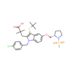 CC(C)(C)Sc1c(CC(C)(C)C(=O)O)n(Cc2ccc(Cl)cc2)c2ccc(OC[C@@H]3CCCN3S(C)(=O)=O)cc12 ZINC000049757427