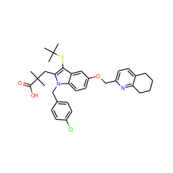 CC(C)(C)Sc1c(CC(C)(C)C(=O)O)n(Cc2ccc(Cl)cc2)c2ccc(OCc3ccc4c(n3)CCCC4)cc12 ZINC000026485953