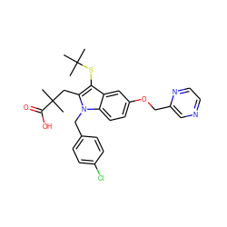 CC(C)(C)Sc1c(CC(C)(C)C(=O)O)n(Cc2ccc(Cl)cc2)c2ccc(OCc3cnccn3)cc12 ZINC000001535723