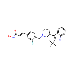 CC(C)(C)c1[nH]c2ccccc2c1[C@@H]1CCCN(Cc2ccc(/C=C/C(=O)NO)cc2F)C1 ZINC000049068919