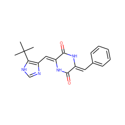 CC(C)(C)c1[nH]cnc1/C=c1\[nH]c(=O)/c(=C/c2ccccc2)[nH]c1=O ZINC000003819466