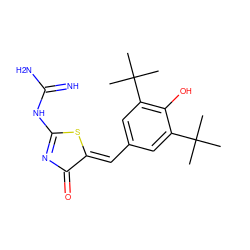 CC(C)(C)c1cc(/C=C2\SC(NC(=N)N)=NC2=O)cc(C(C)(C)C)c1O ZINC000013734178