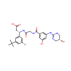 CC(C)(C)c1cc(Br)cc([C@H](CC(=O)O)NC(=O)CNC(=O)c2cc(O)cc(NC3=NC[C@@H](O)CN3)c2)c1 ZINC000146485349