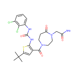 CC(C)(C)c1cc(C(=O)N2CCC(=O)N(CC(N)=O)CC2)c(NC(=O)Nc2cccc(Cl)c2Cl)s1 ZINC000073199887