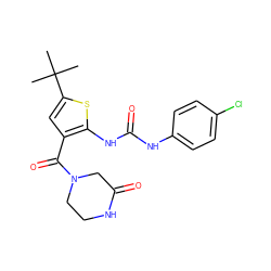 CC(C)(C)c1cc(C(=O)N2CCNC(=O)C2)c(NC(=O)Nc2ccc(Cl)cc2)s1 ZINC000035970411