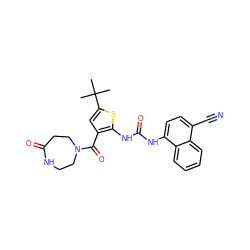 CC(C)(C)c1cc(C(=O)N2CCNC(=O)CC2)c(NC(=O)Nc2ccc(C#N)c3ccccc23)s1 ZINC000038270259