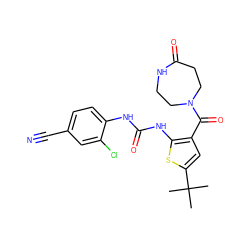 CC(C)(C)c1cc(C(=O)N2CCNC(=O)CC2)c(NC(=O)Nc2ccc(C#N)cc2Cl)s1 ZINC000035935740