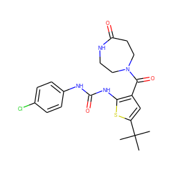 CC(C)(C)c1cc(C(=O)N2CCNC(=O)CC2)c(NC(=O)Nc2ccc(Cl)cc2)s1 ZINC000035827871