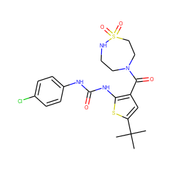 CC(C)(C)c1cc(C(=O)N2CCNS(=O)(=O)CC2)c(NC(=O)Nc2ccc(Cl)cc2)s1 ZINC000035834730