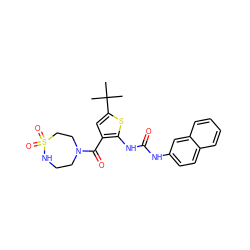 CC(C)(C)c1cc(C(=O)N2CCNS(=O)(=O)CC2)c(NC(=O)Nc2ccc3ccccc3c2)s1 ZINC000035881003