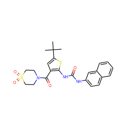 CC(C)(C)c1cc(C(=O)N2CCS(=O)(=O)CC2)c(NC(=O)Nc2ccc3ccccc3c2)s1 ZINC000035922339